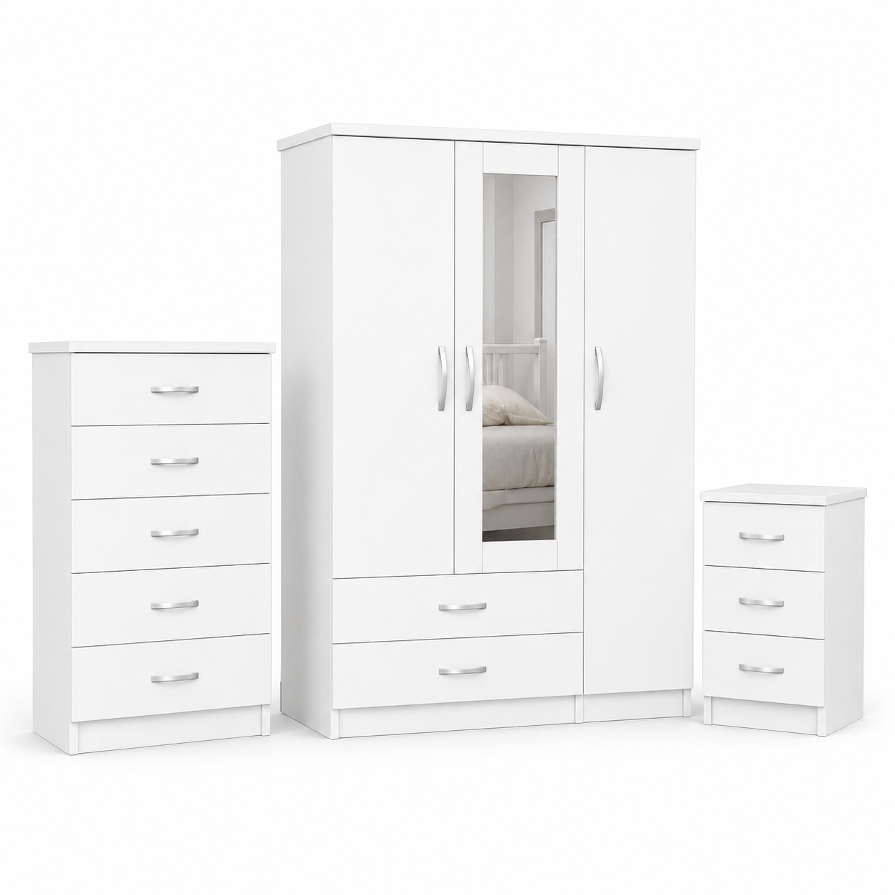 3 Door Wardrobe Set White | The Complete Triple Master Suite - Detailed Angle View 2