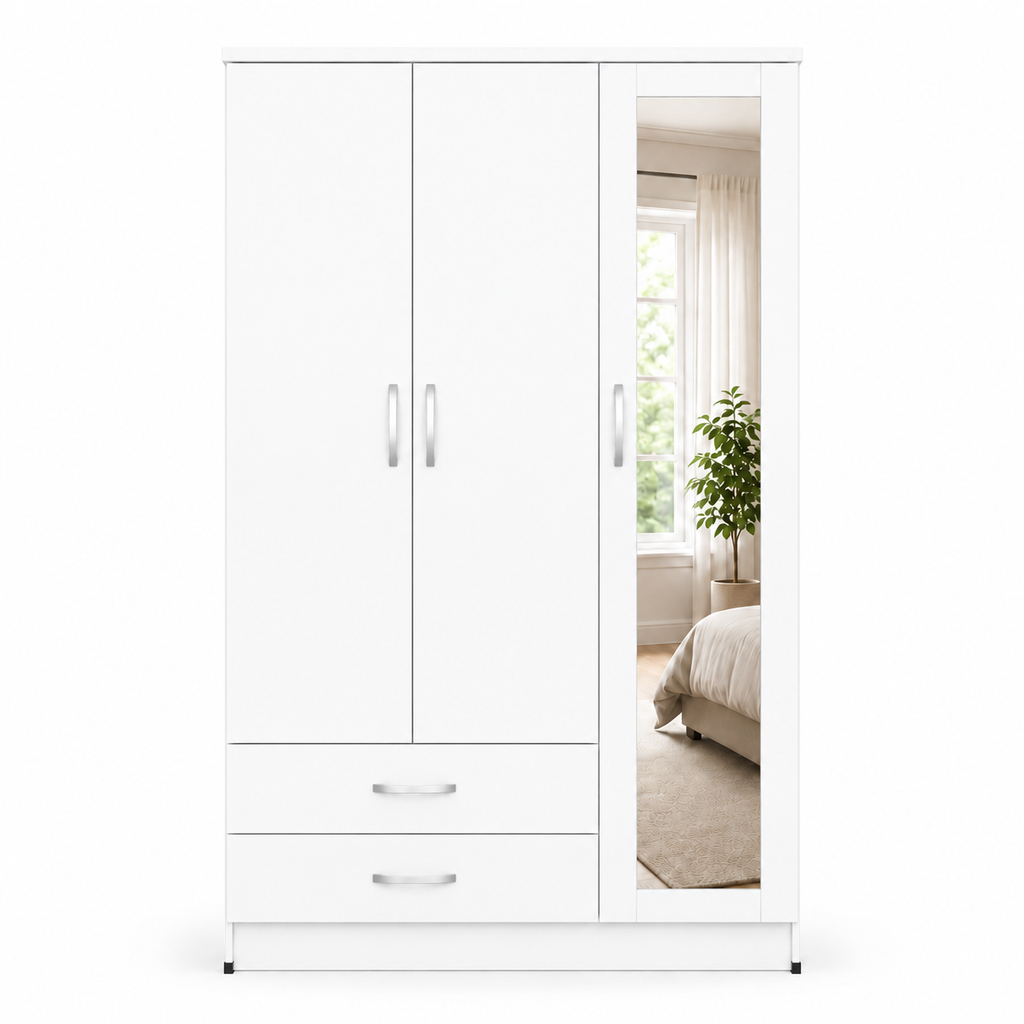 3 Door Wardrobe White | Triple Storage Master - Luxury UK Living Room Showcase