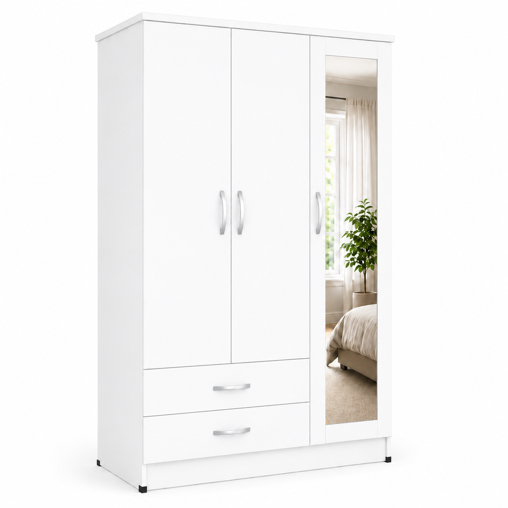 3 Door Wardrobe White | Triple Storage Master - Detailed Angle View 2