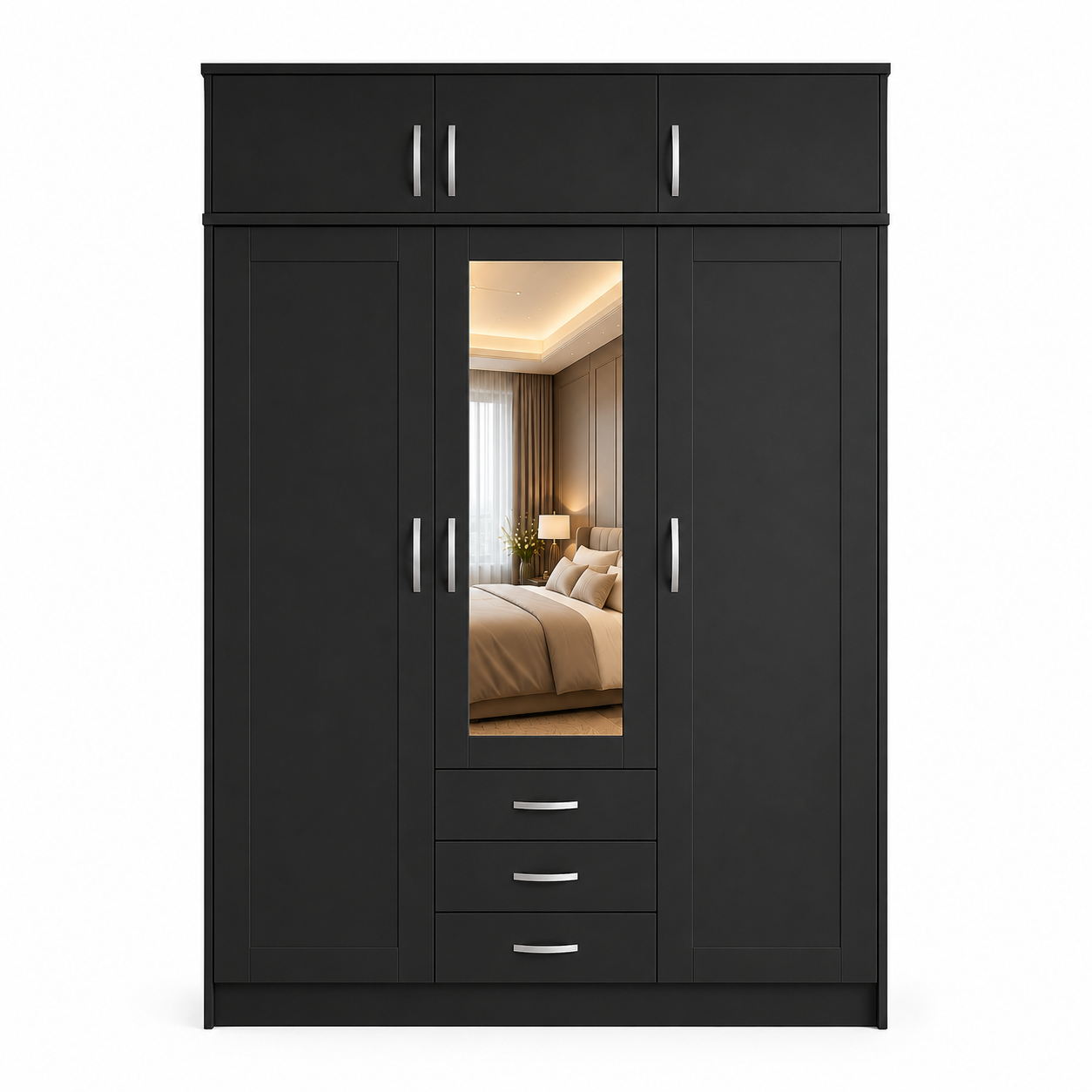 3 Door Wardrobe With Topbox Black | Best Compact Storage - Luxury UK Living Room Showcase