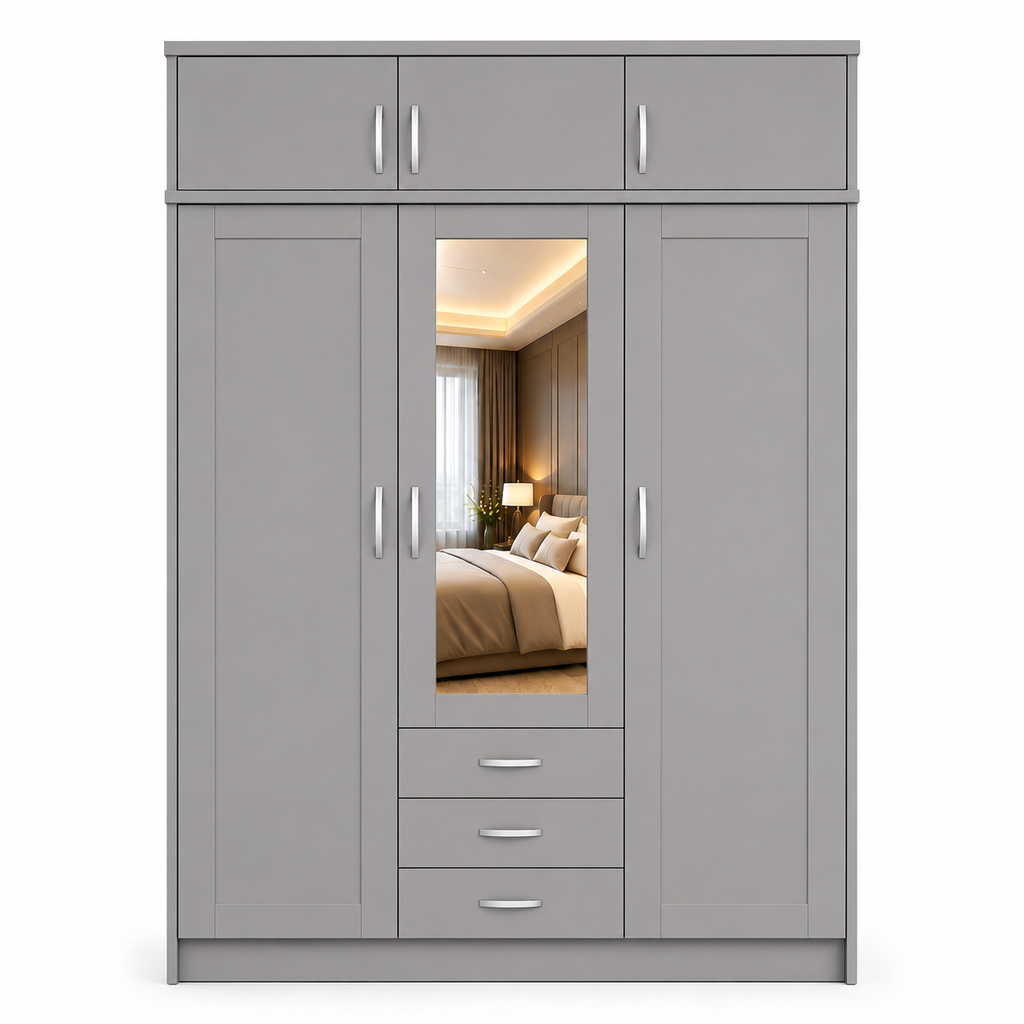 3 Door Wardrobe With Topbox Gray | Elegant Choice - Luxury UK Living Room Showcase