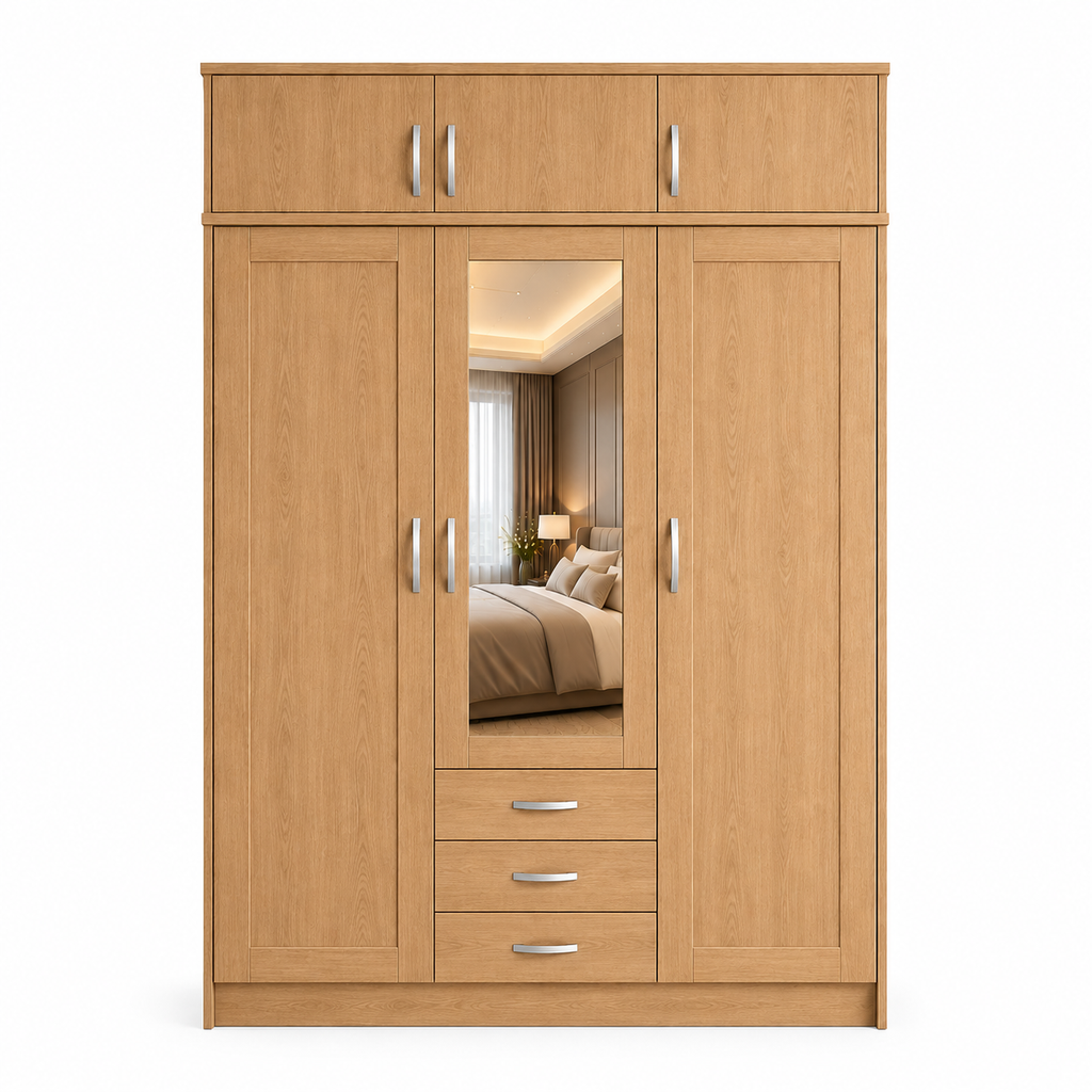 3 Door Wardrobe With Topbox Oak | Unique & Trending Choice - Luxury UK Living Room Showcase
