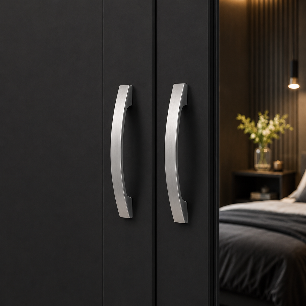 3 Door Wardrobe With Topbox Black | Best Compact Storage - Detailed Angle View 3