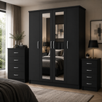 4 Door Wardrobe Set Black | Premium Choice for Family - Detailed Angle View 4