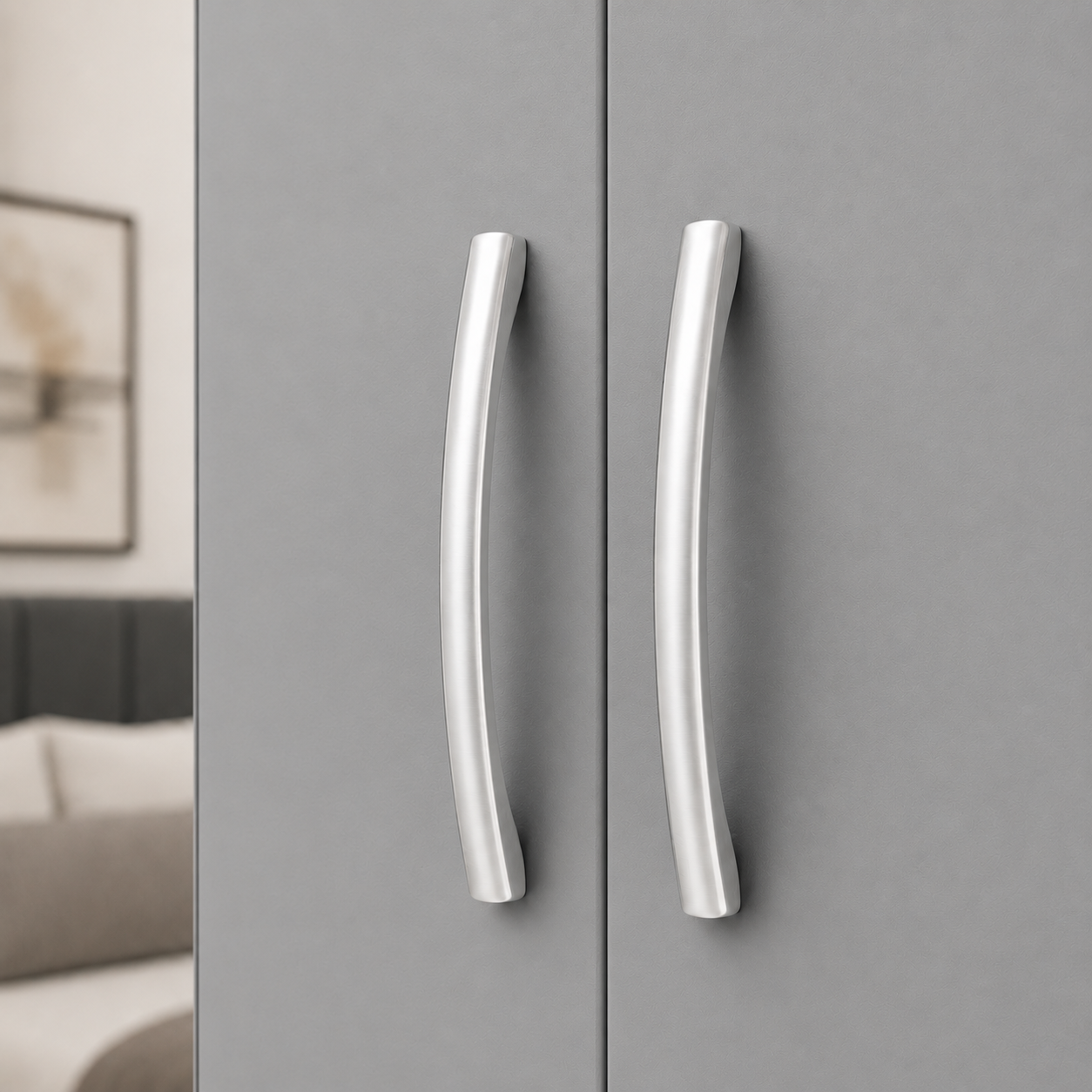 4 Door Wardrobe Set Gray | Stylish Family Storage - Detailed Angle View 3
