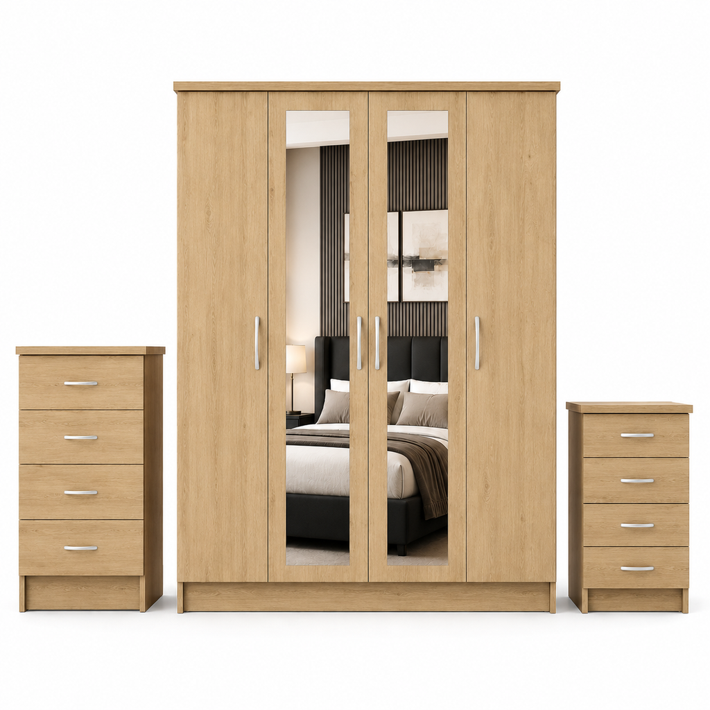 4 Door Wardrobe Set Oak | Superb Family Storage Style - Luxury UK Living Room Showcase