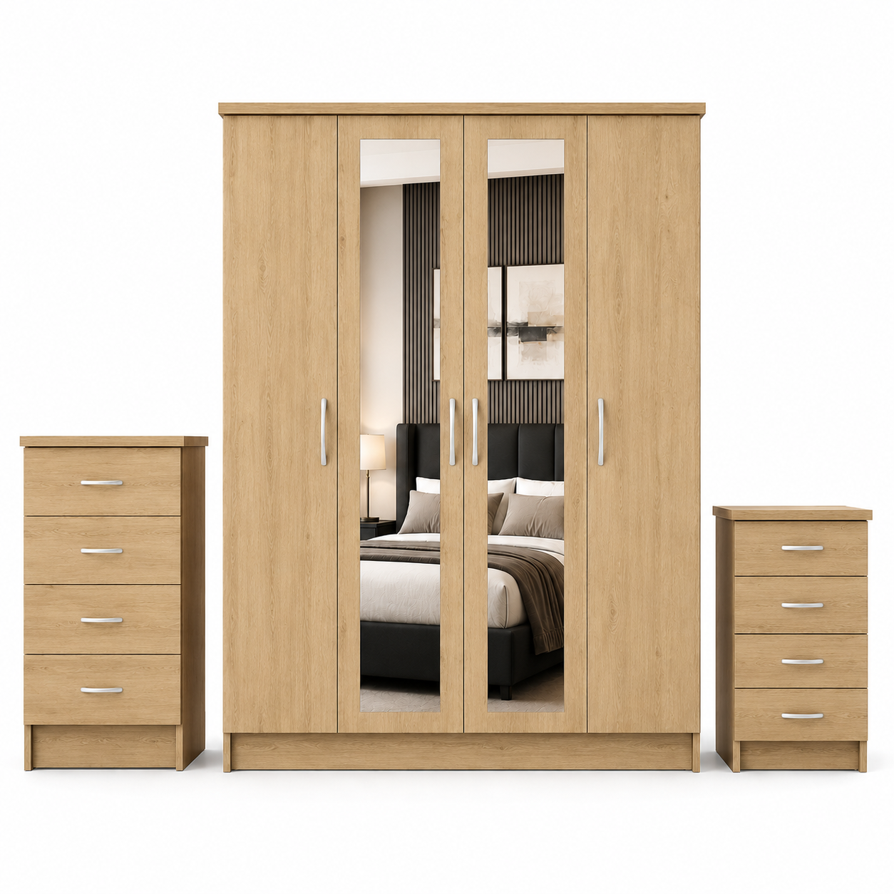4 Door Wardrobe Set Oak | Superb Family Storage Style - Luxury UK Living Room Showcase