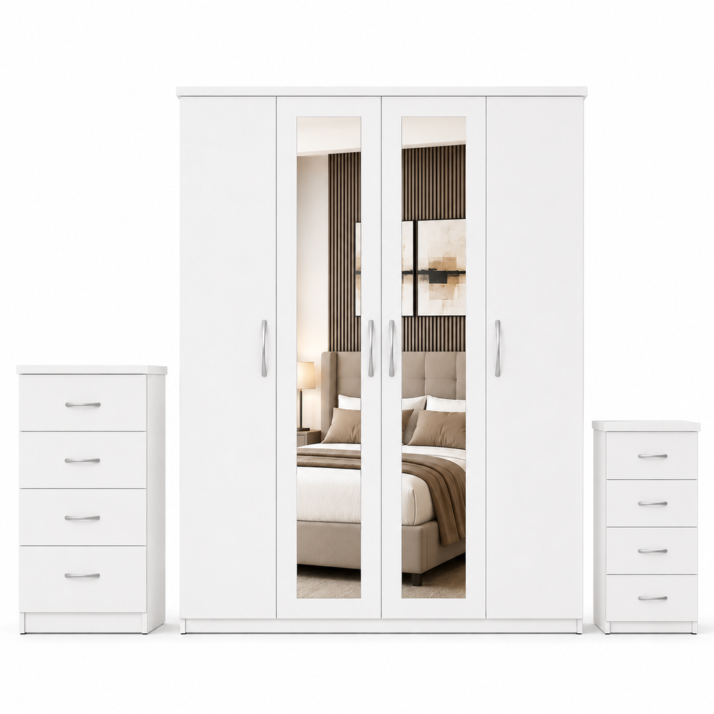 4 Door Wardrobe Set White | Executive Family Living - Luxury UK Living Room Showcase