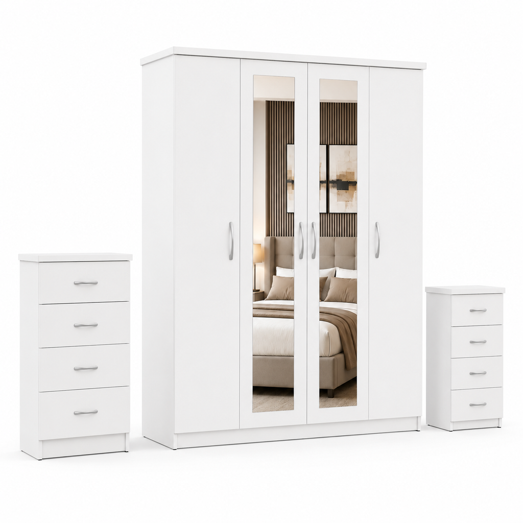4 Door Wardrobe Set White | Executive Family Living - Detailed Angle View 2
