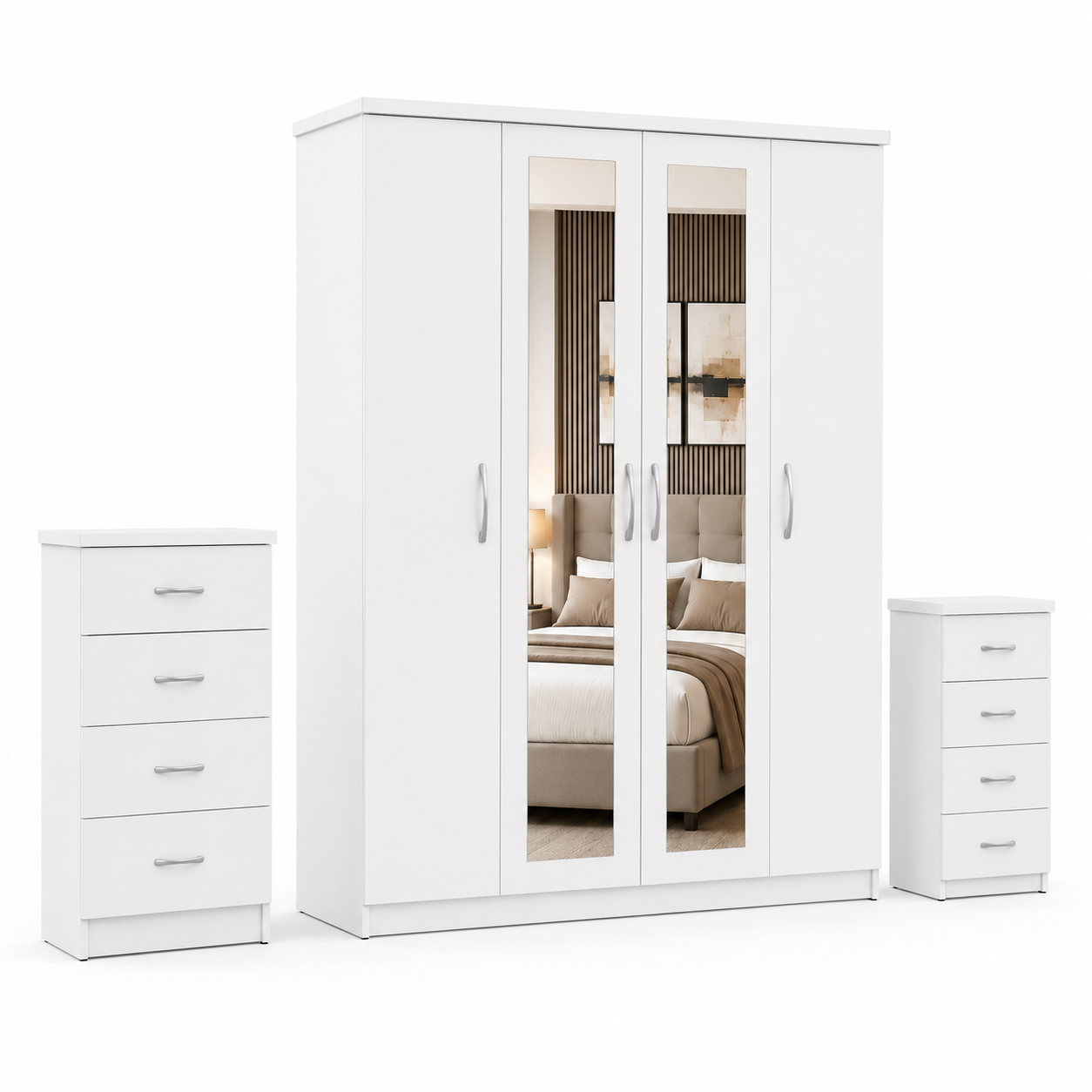 4 Door Wardrobe Set White | Executive Family Living - Detailed Angle View 2