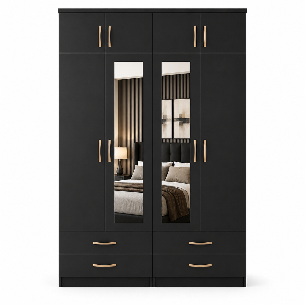 4 Door Wardrobe With Topbox Black | Executive Family Vibes - Luxury UK Living Room Showcase