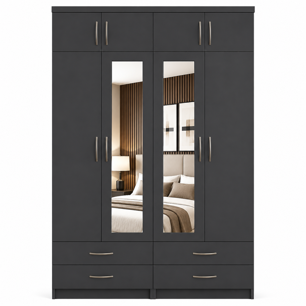 4 Door Wardrobe With Topbox Gray | Modern Storage - Luxury UK Living Room Showcase