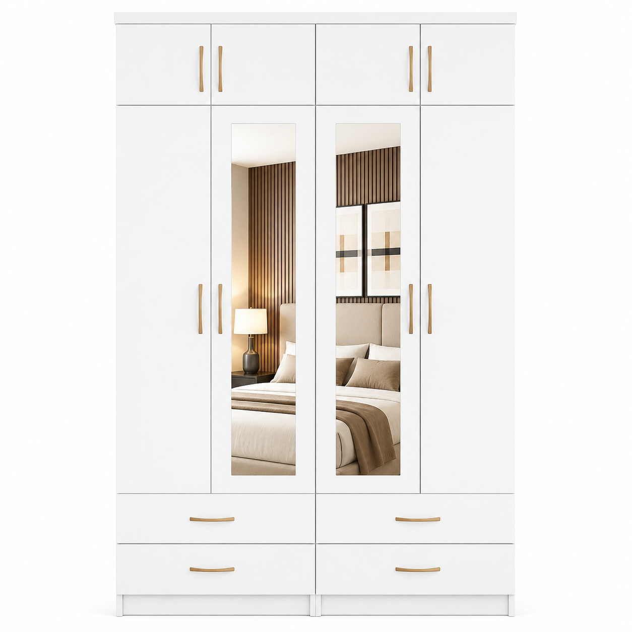 4 Door Wardrobe With Topbox White | Smart Family Storage - Luxury UK Living Room Showcase