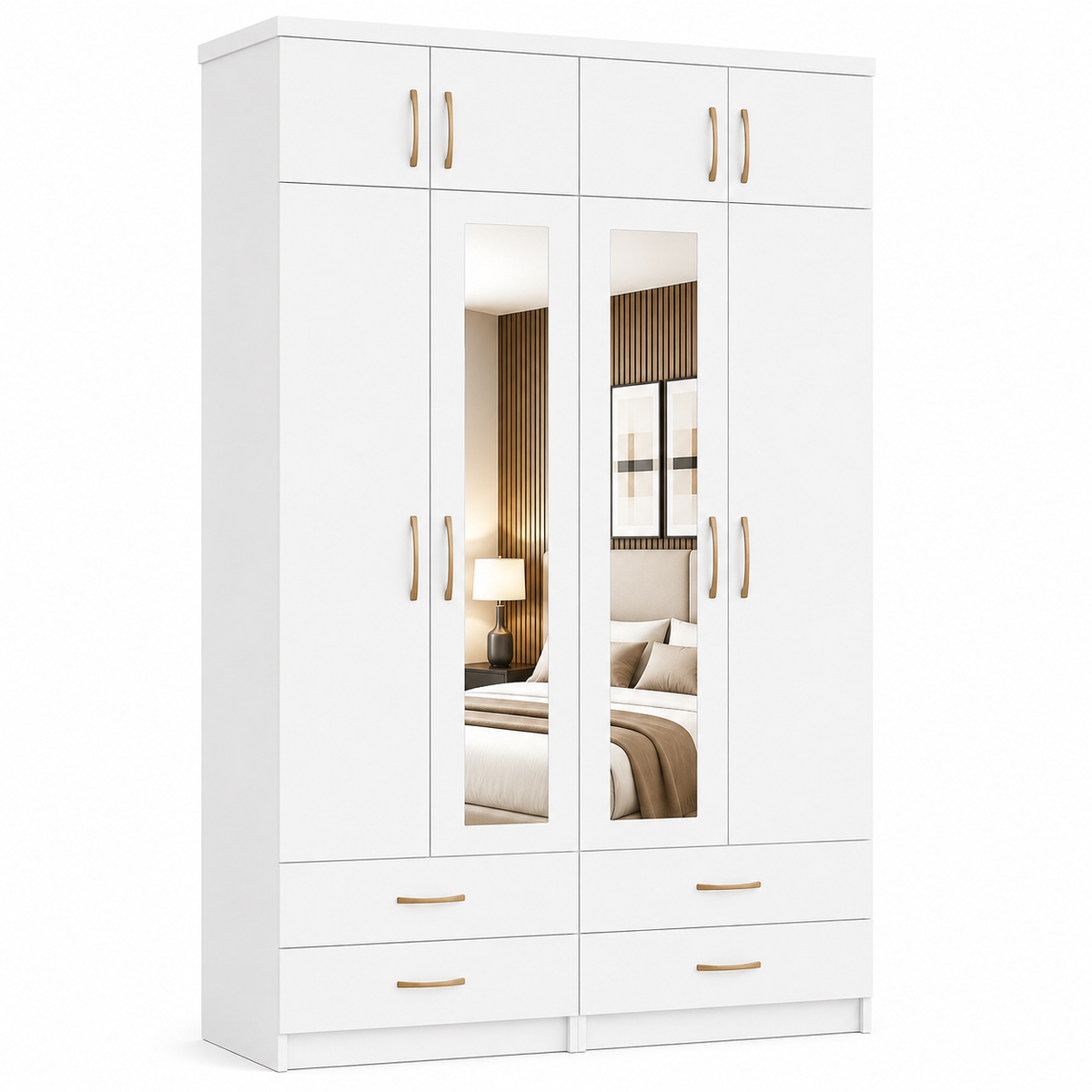 4 Door Wardrobe With Topbox White | Smart Family Storage - Detailed Angle View 2