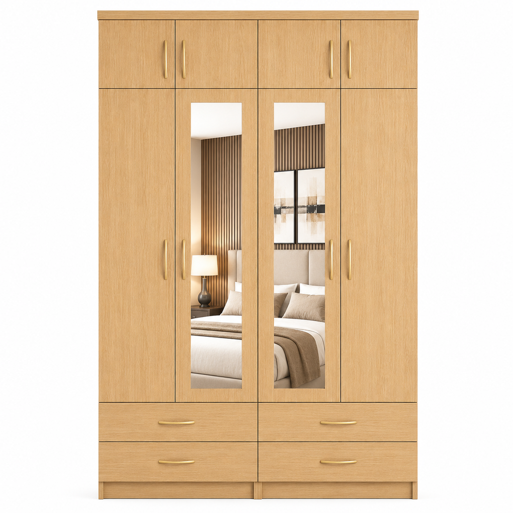 4 Door Wardrobe With Topbox Oak | Trending Family Storage - Luxury UK Living Room Showcase