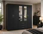 5 Door Wardrobe Black | A Complete Storage Solution - Detailed Angle View 4