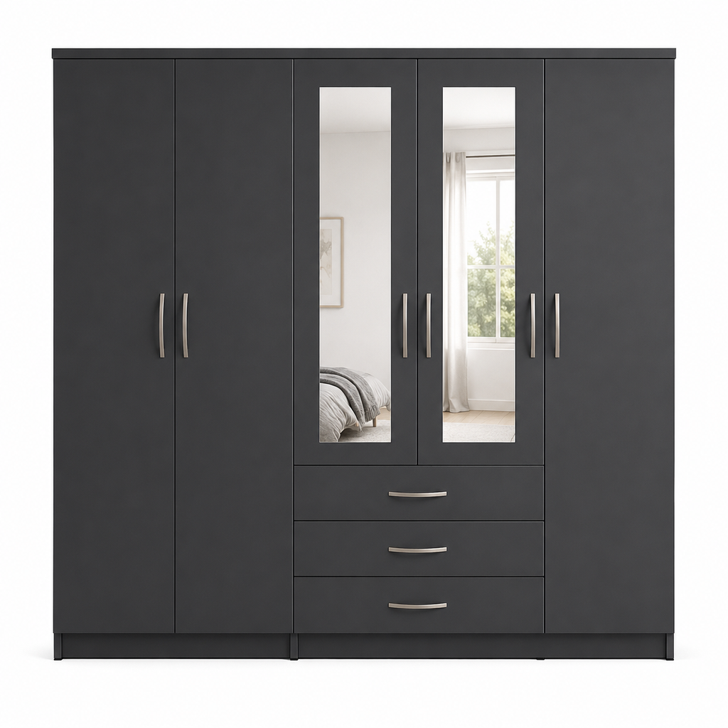 5 Door Wardrobe Black | A Complete Storage Solution - Luxury UK Living Room Showcase