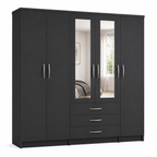 5 Door Wardrobe Black | A Complete Storage Solution - Detailed Angle View 2