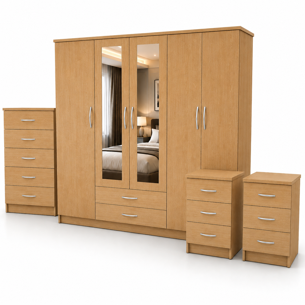 5 Door Wardrobe Set Oak | Organic Vibes - Luxury UK Living Room Showcase
