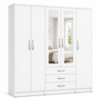 5 Door Wardrobe White – Modern Mirrored Bedroom Storage - Detailed Angle View 2
