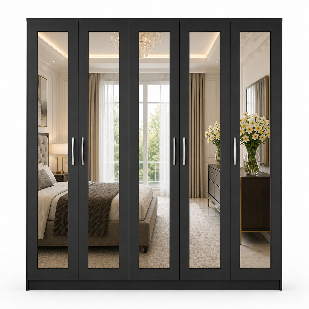 5 Door Wardrobe Without Drawers Black | FurniFolks UK - Luxury UK Living Room Showcase