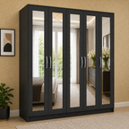 5 Door Wardrobe Without Drawers Black | FurniFolks UK - Detailed Angle View 4