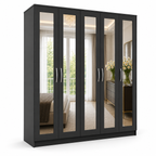5 Door Wardrobe Without Drawers Black | FurniFolks UK - Detailed Angle View 2