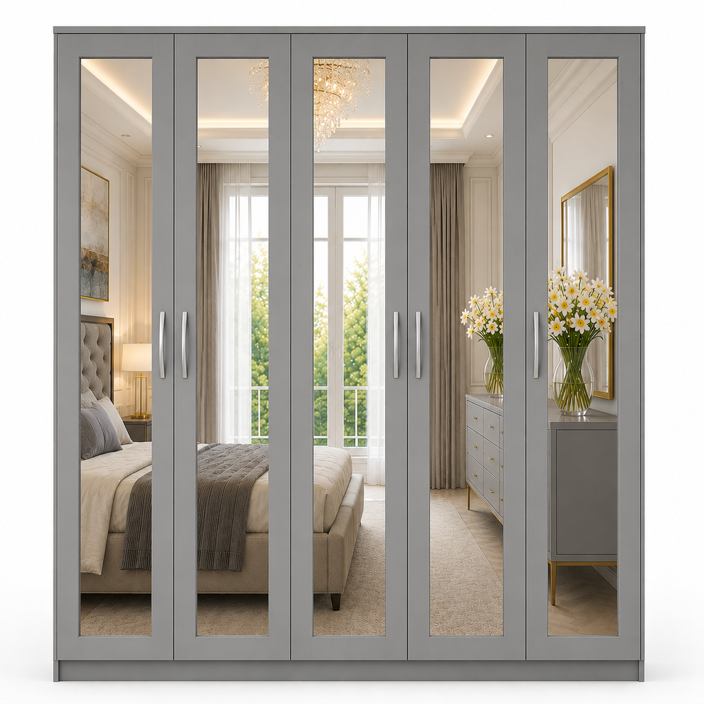 5 Door Wardrobe Without Drawers Gray | FurniFolks UK - Luxury UK Living Room Showcase