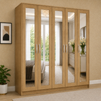 5 Door Wardrobe Without Drawers Oak | FurniFolks UK - Detailed Angle View 4