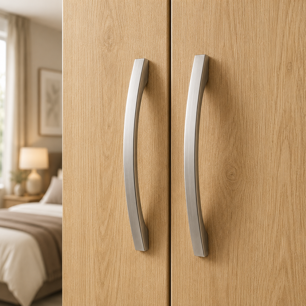 5 Door Wardrobe Oak | Modern Mirrored Bedroom Storage - Detailed Angle View 3