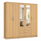 5 Door Wardrobe Oak | Modern Mirrored Bedroom Storage - Detailed Angle View 2