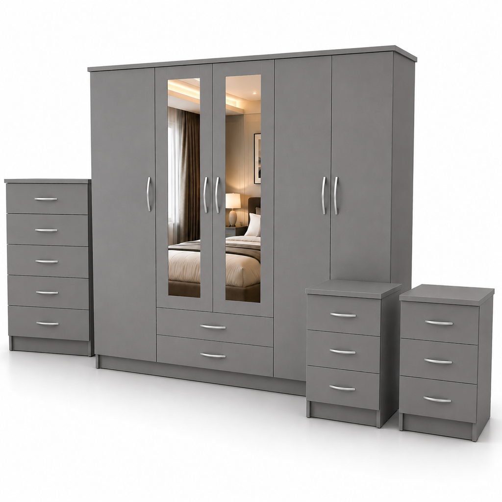 5 Door Wardrobe Set Gray | Modern Bedroom Storage - Luxury UK Living Room Showcase