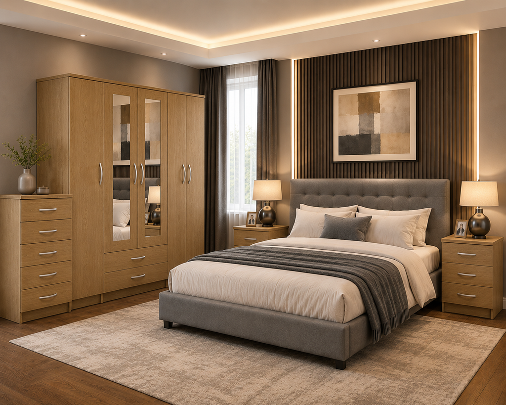 5 Door Wardrobe Set Oak | Organic Vibes - Detailed Angle View 3