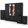 5 Door Wardrobe Set Black – Modern Mirrored Bedroom Furniture | Modern Bedroom Storage