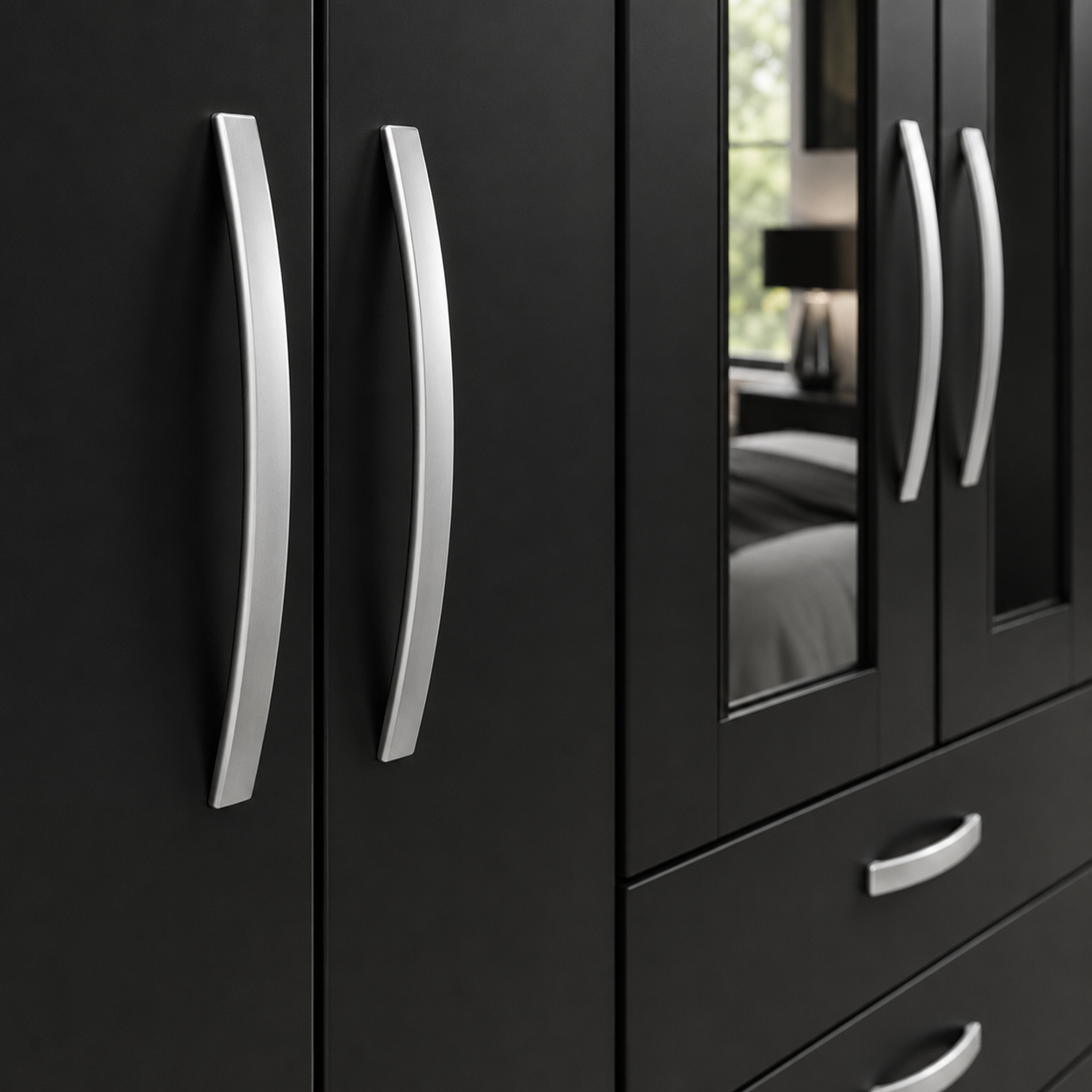 6 Door Wardrobe Set Black | Large Bedroom Storage - Detailed Angle View 2