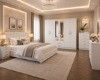 6 Door Wardrobe Set White | Bright Bedroom Storage - Detailed Angle View 4