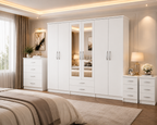 6 Door Wardrobe Set White | Bright Bedroom Storage - Detailed Angle View 3