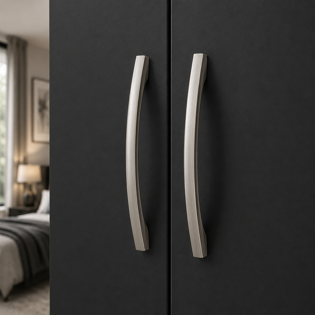 6 Door Wardrobe With Topbox Black | FurniFolks UK - Detailed Angle View 2