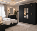 6 Door Wardrobe With Topbox Black | FurniFolks UK - Detailed Angle View 4