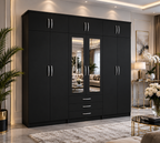 6 Door Wardrobe With Topbox Black | FurniFolks UK - Detailed Angle View 3