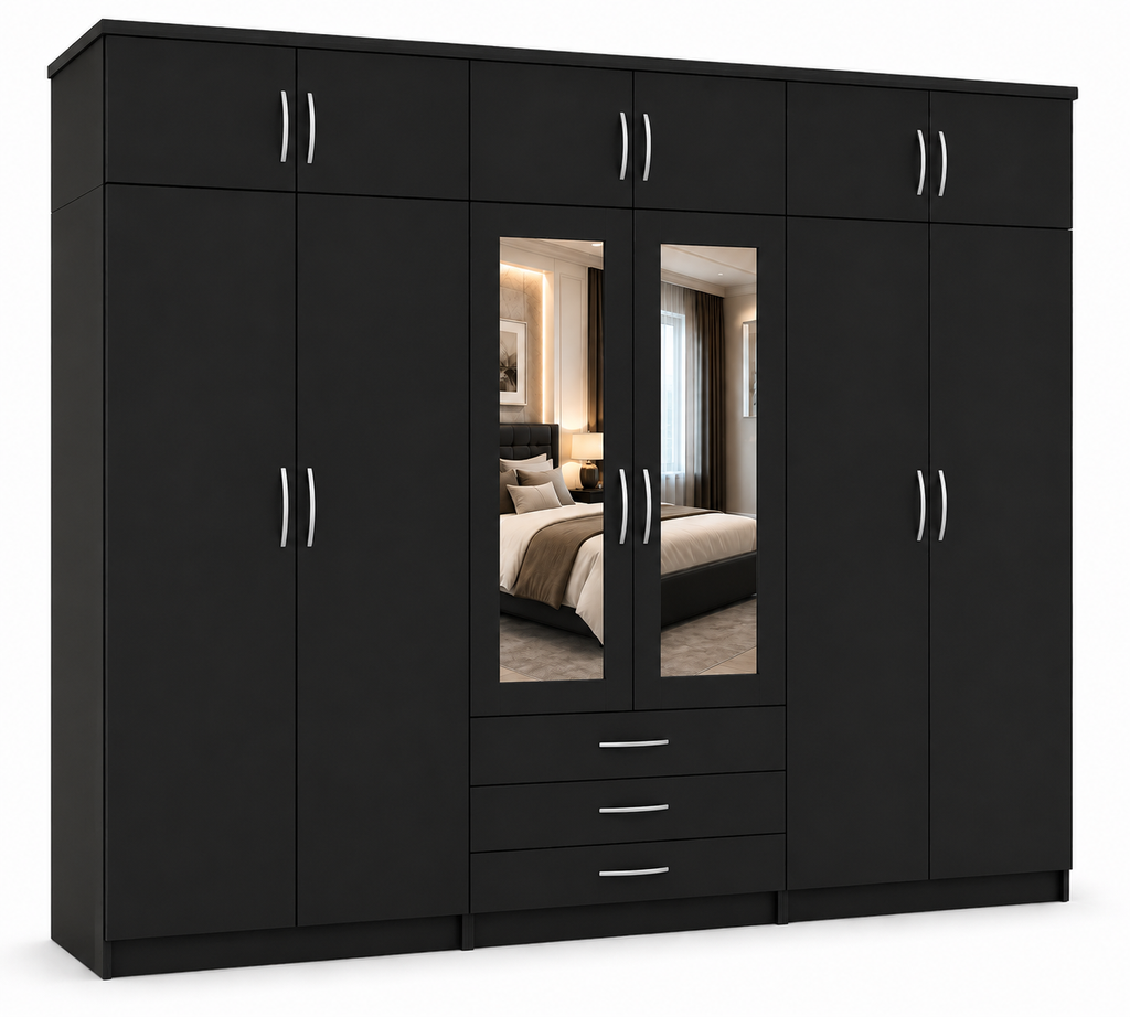 6 Door Wardrobe With Topbox Black | FurniFolks UK - Luxury UK Living Room Showcase