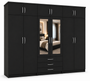 6 Door Wardrobe With Topbox Black | FurniFolks UK | Modern Bedroom Storage