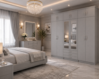 6 Door Wardrobe With Topbox Gray | Large Bedroom Storage UK - Detailed Angle View 4