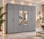 6 Door Wardrobe With Topbox Gray | Large Bedroom Storage UK - Detailed Angle View 3