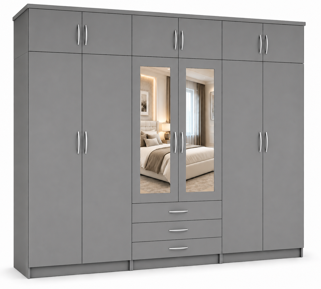 6 Door Wardrobe With Topbox Gray | Large Bedroom Storage UK - Luxury UK Living Room Showcase