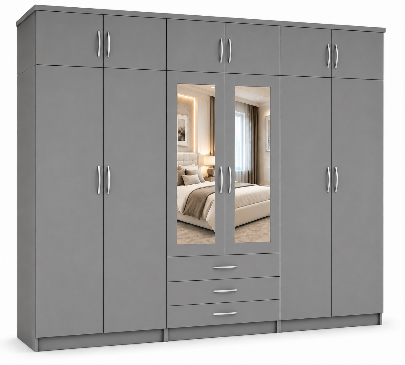 6 Door Wardrobe With Topbox Gray | Large Bedroom Storage UK - Luxury UK Living Room Showcase