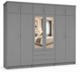 6 Door Wardrobe With Topbox Gray | Large Bedroom Storage UK | Modern Bedroom Storage