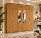 6 Door Wardrobe With Topbox Oak – FurniFolks Bedroom Storage - Detailed Angle View 3