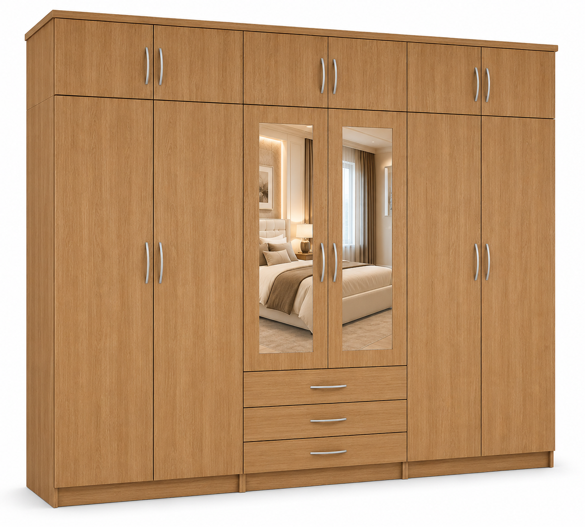 6 Door Wardrobe With Topbox Oak – FurniFolks Bedroom Storage - Luxury UK Living Room Showcase