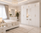 6 Door Wardrobe With Topbox White | FurniFolks  Storage UK - Detailed Angle View 4